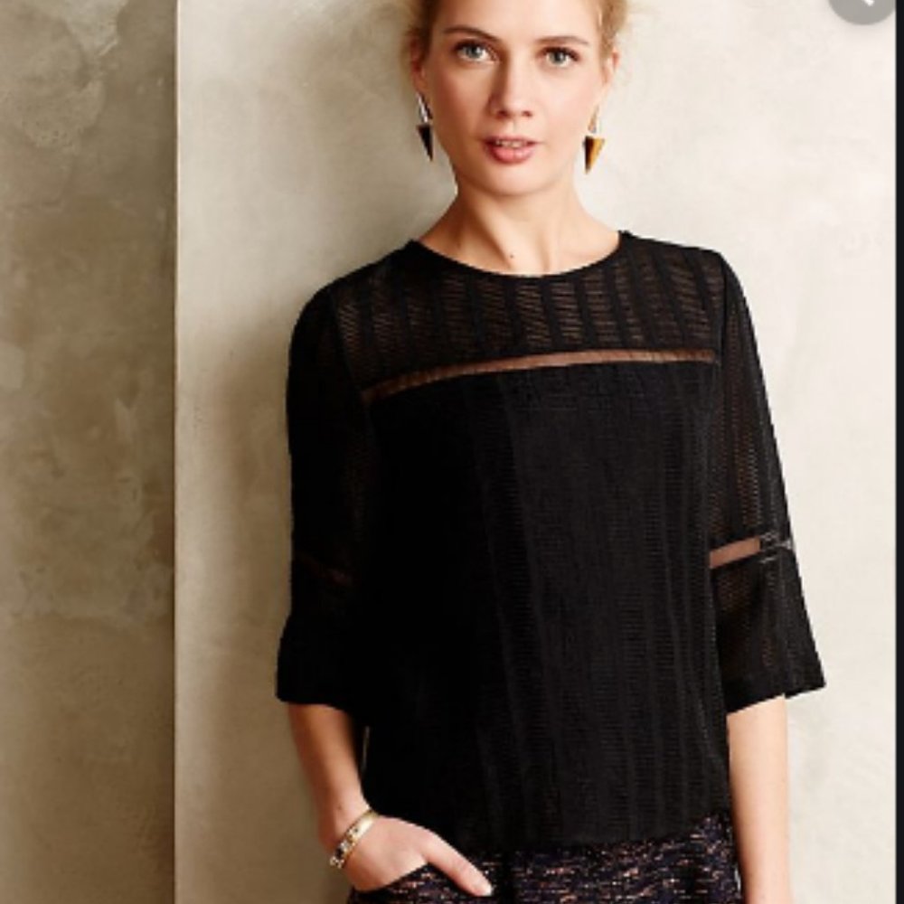 Anthro HD in Paris Tracery Tee Blouse Black Size 2